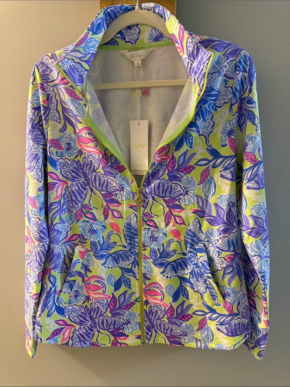 Lilly Pulitzer Lime Multi Floral Zip Front Jacket, NWT